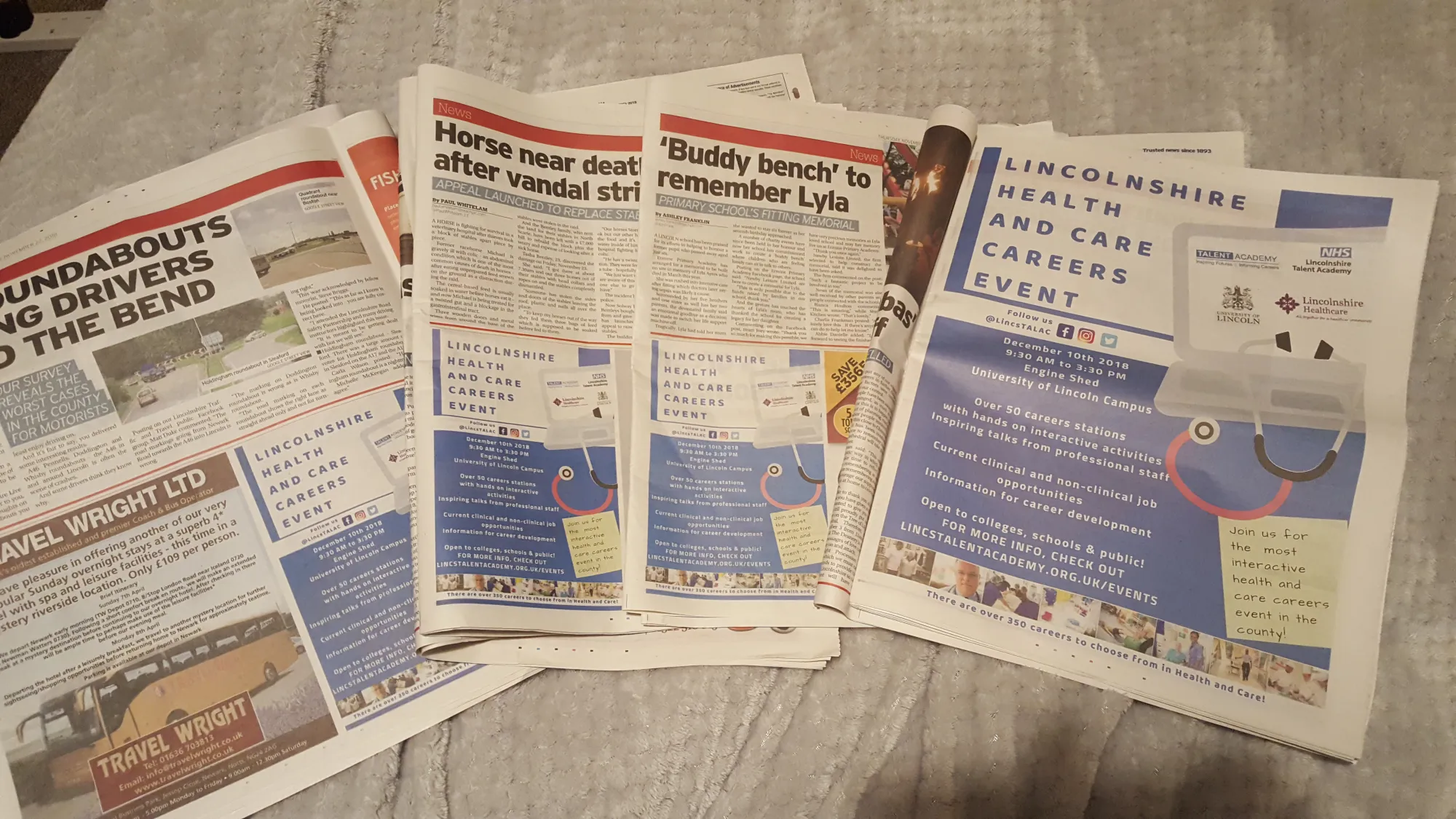 Health and Care Careers Event advertising printed in a regional newspaper