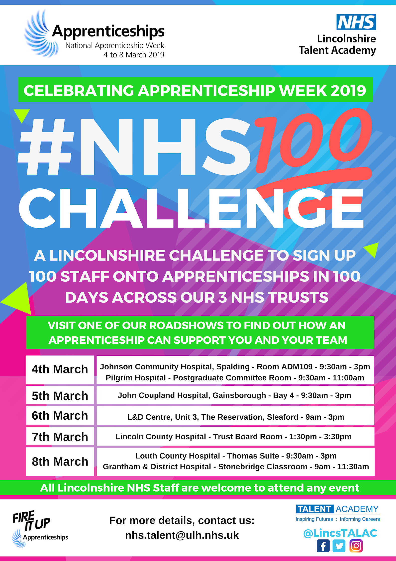 NHS100Challenge campaign poster with the bold campaign logo as its focal point