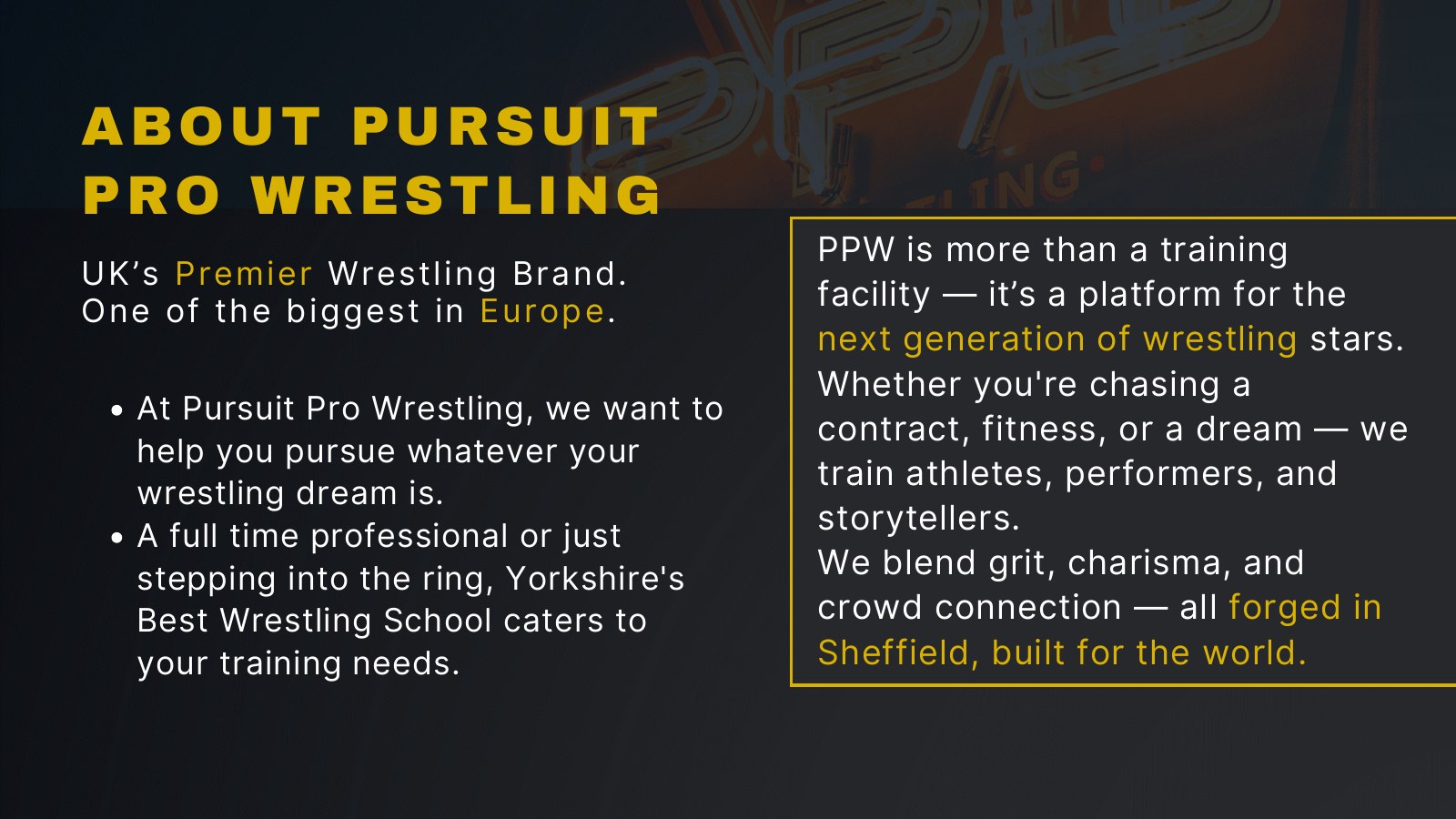 About Pursuit Pro Wrestling page from the television proposal