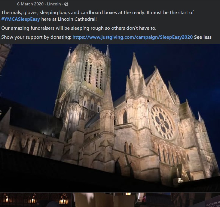 YMCA Lincolnshire live Facebook coverage from Sleep Easy at Lincoln Cathedral